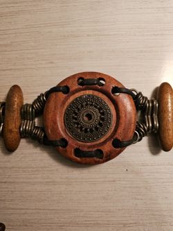 intage Large Boho Wood Bead & Brass Belt with Adjustable Chain