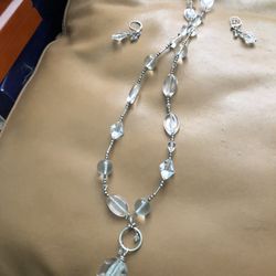 Clear Beads Long Necklace Set