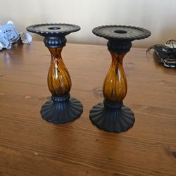 Partylite Amber Taper Candle Holders 