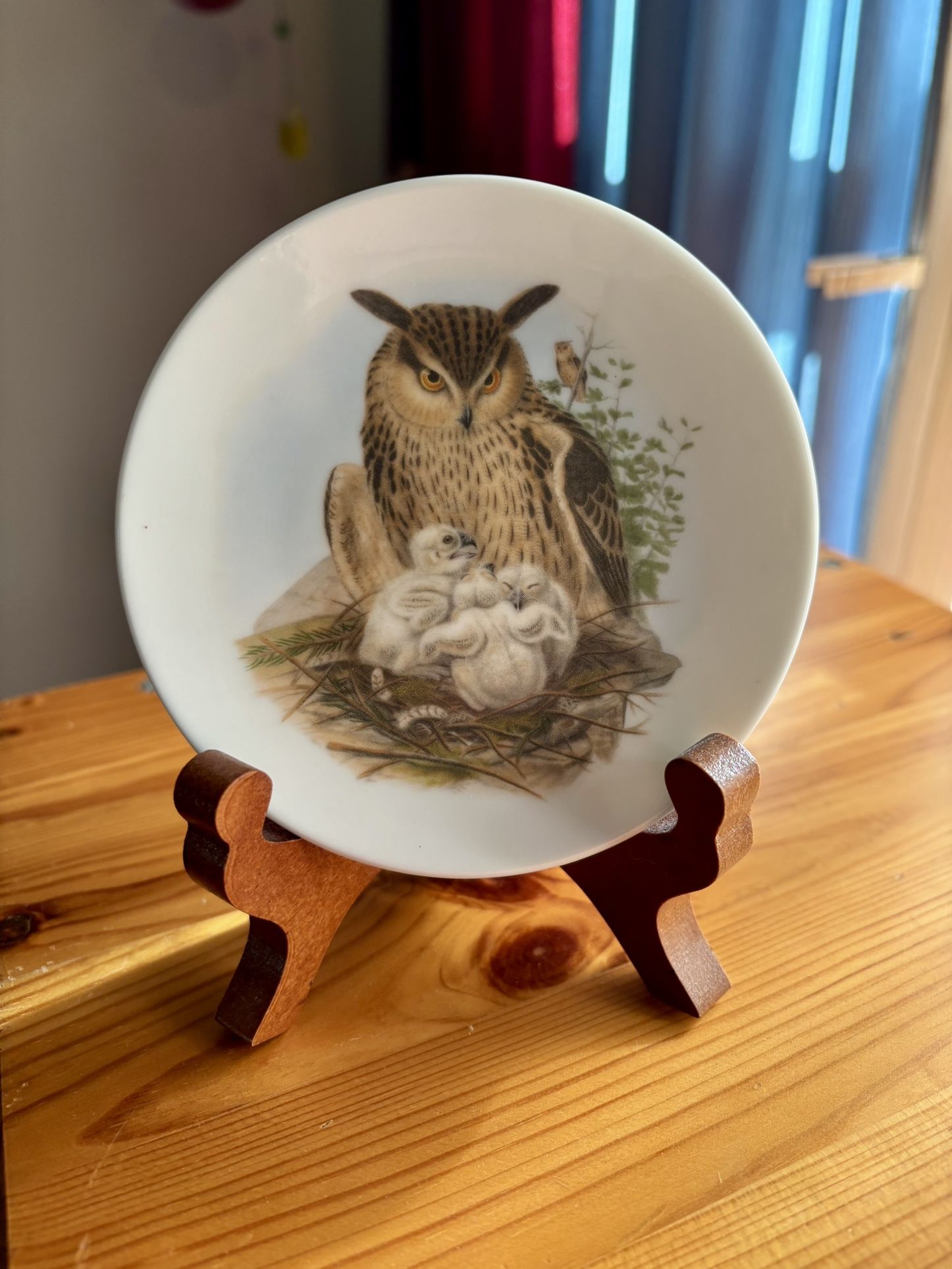 Miniature Porcelain Plate Owls Home Decor