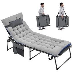Outdoor Folding Tanning Chair with Removable Cushion and Face Hole, Adjustable 5-Position Chaise Lounger, Extended Portable Beach Lounging Bed for Gar