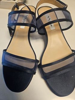 Navy Mesh Strap Block Heel Sandals