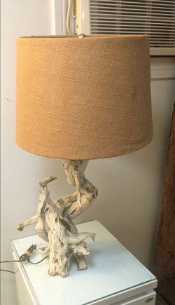 Vintage Driftwood Table Lamp with Burlap Shade