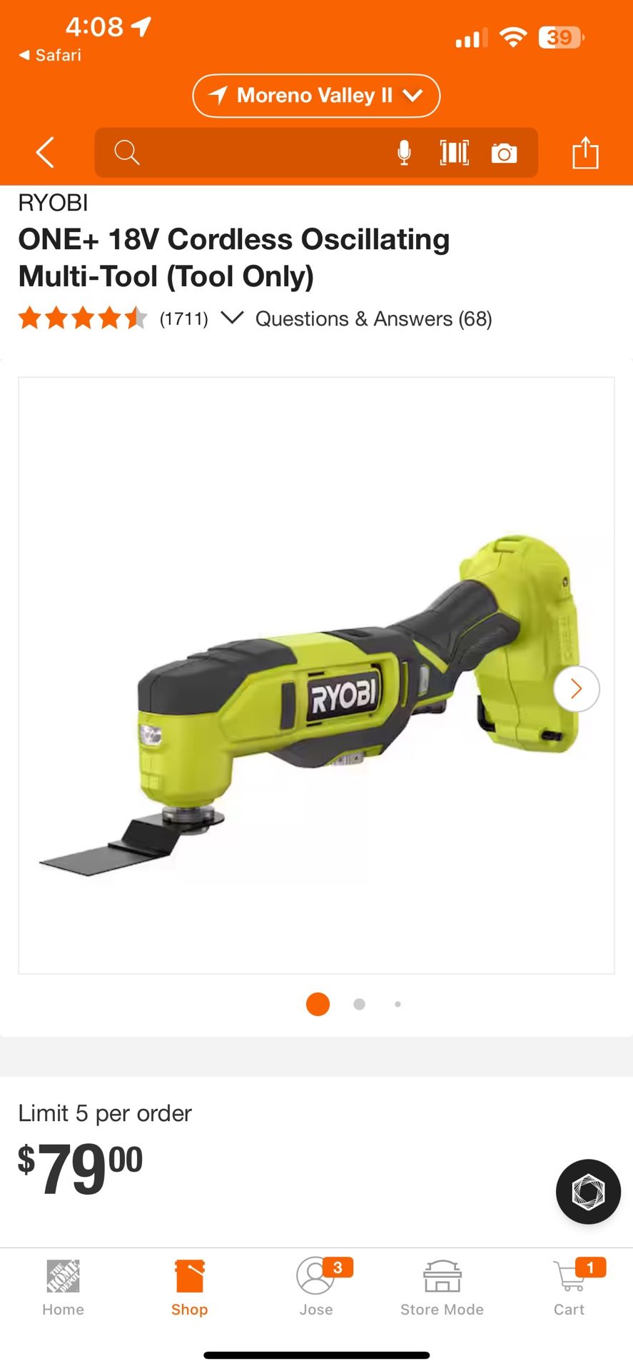 RYOBI ONE+ 18V Cordless Oscillating Multi-Tool (Tool Only)