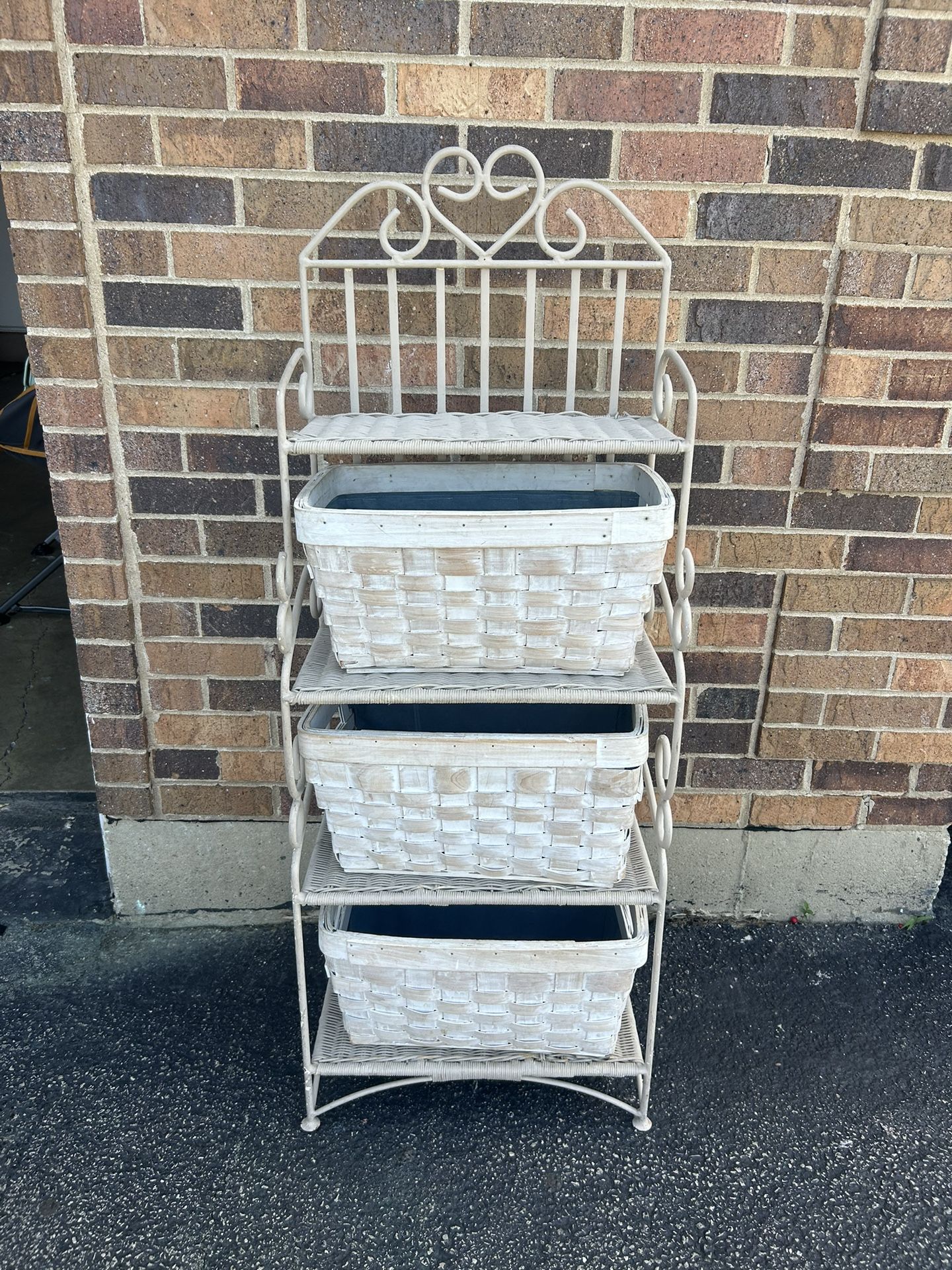Vintage Ivory Wicker and Iron Shelf