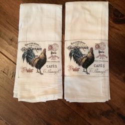 TWO FRENCH COUNTRY ROOSTER KITCHEN TOWELS. NEW.