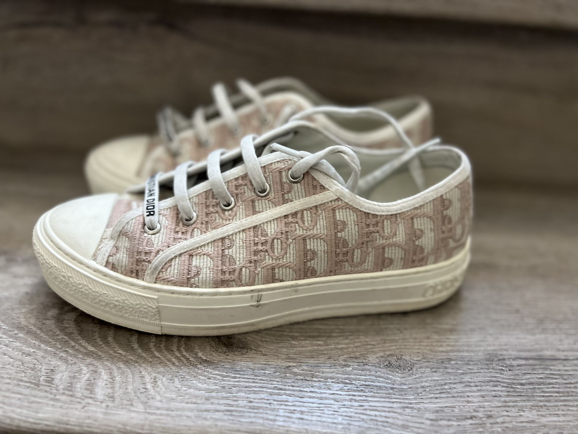 Dior Walk'N'Dior Powder Nude Pink Oblique Logo Flat Low Top Trainer Sneaker 38