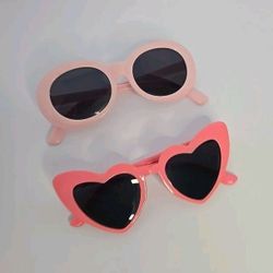 Girls Pink Sunglasses Set, Heart & Round Shapes, Lightweight Full Rim PlasticC51