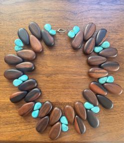Wood and Turquoise Necklace