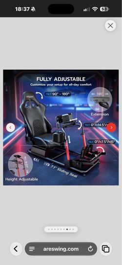 ARES WING Adjustable Sim Racing Cockpit with Seat Holds 220lbs, Blue Heavy Duty Steel Frame for 16Nm Direct Drive Fit G29, G920, T300RS with Headrest