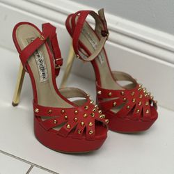Womens Carmen Steffens Brazilian Leather Red With Gold Heels Size 6.5