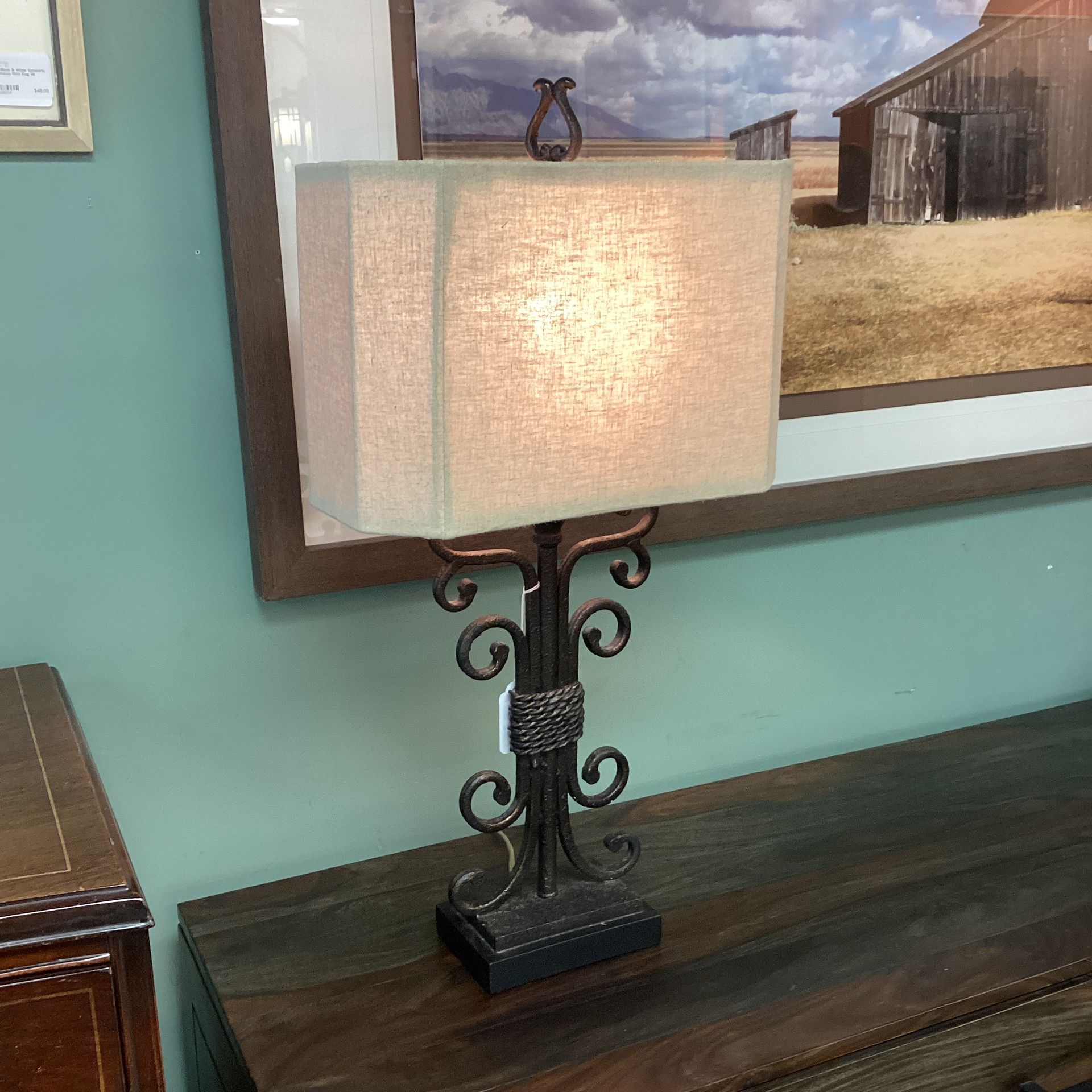 Scrolly Iron Rectangular Table Lamp