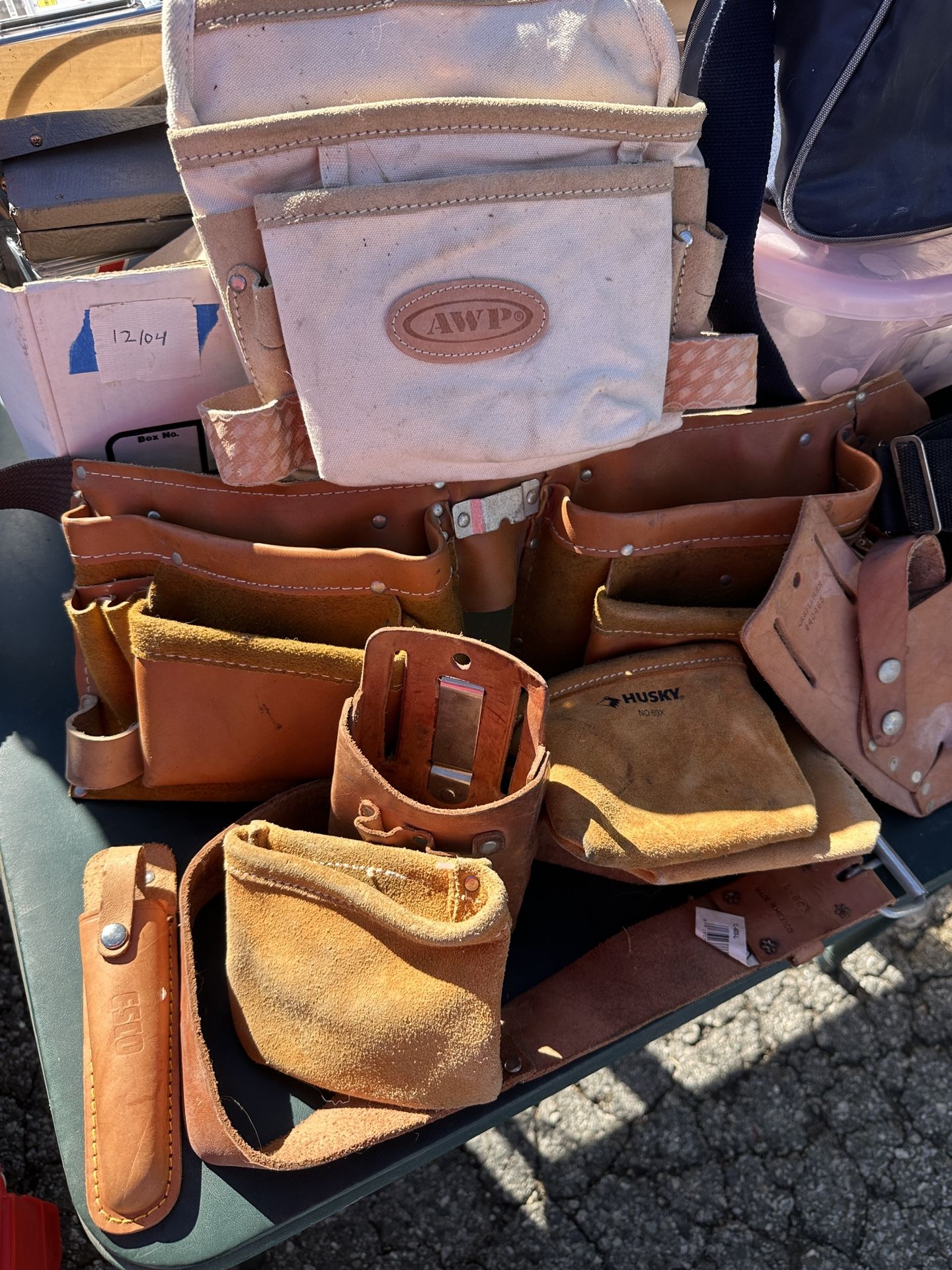 Heavy Duty Tool Belt Lot AWP Husky Leather Pouches Framing