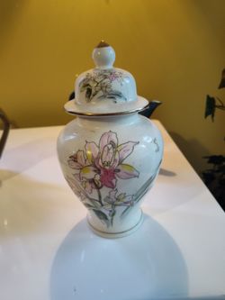 White Porcelain Ginger Jar with Floral Design