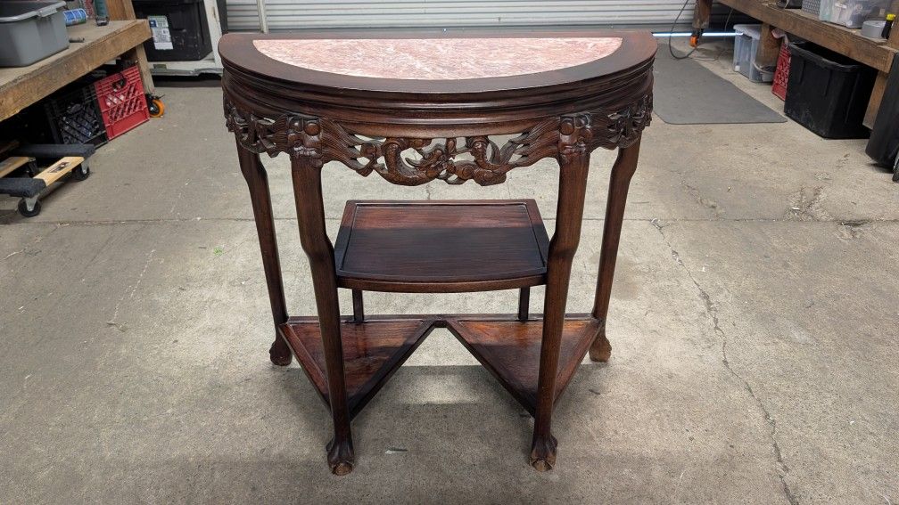 Chinese Carved Console Table - Marble Top