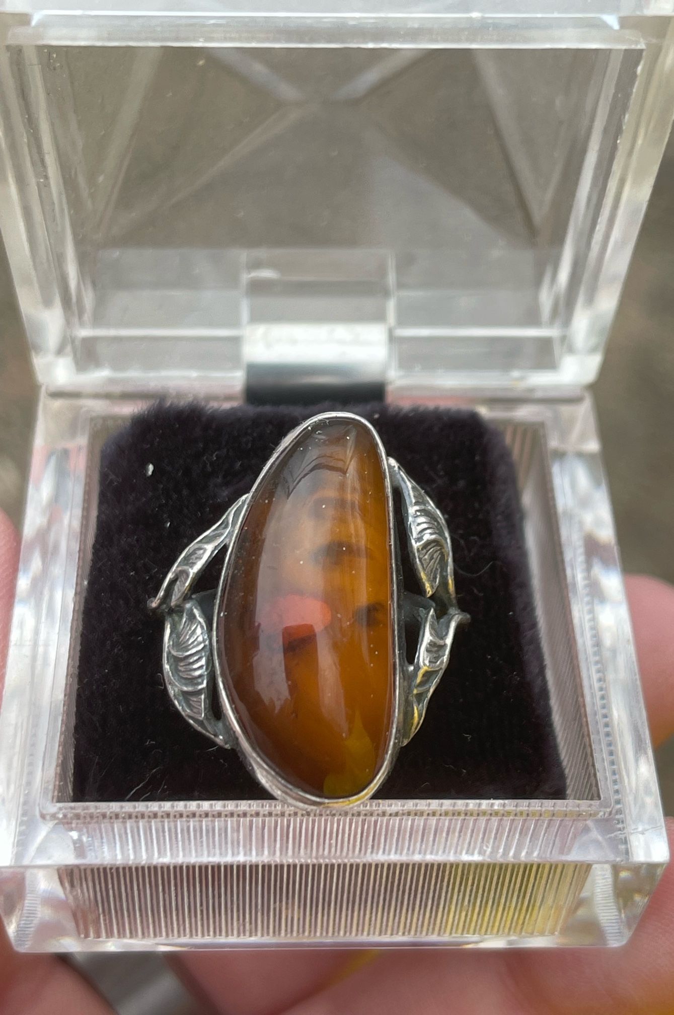 Vintage Sterling and Baltic Amber Ring