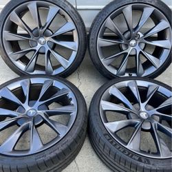 21” Tesla Model S Twin Turbine Sonic Carbon Grey Wheels Rims Tires TPMS OEM