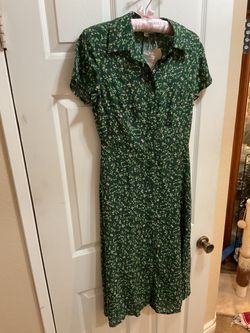 Green Floral Midi Shirt Dress