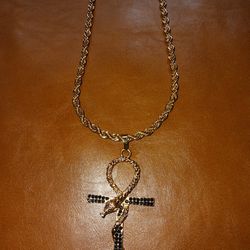 Black Diamond Cross Wuth Snake On Plated Gold Chain 