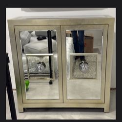 Metallic Champagne Color Cabinet With Mirror For Sale