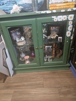 Hand painted display cabinet with light