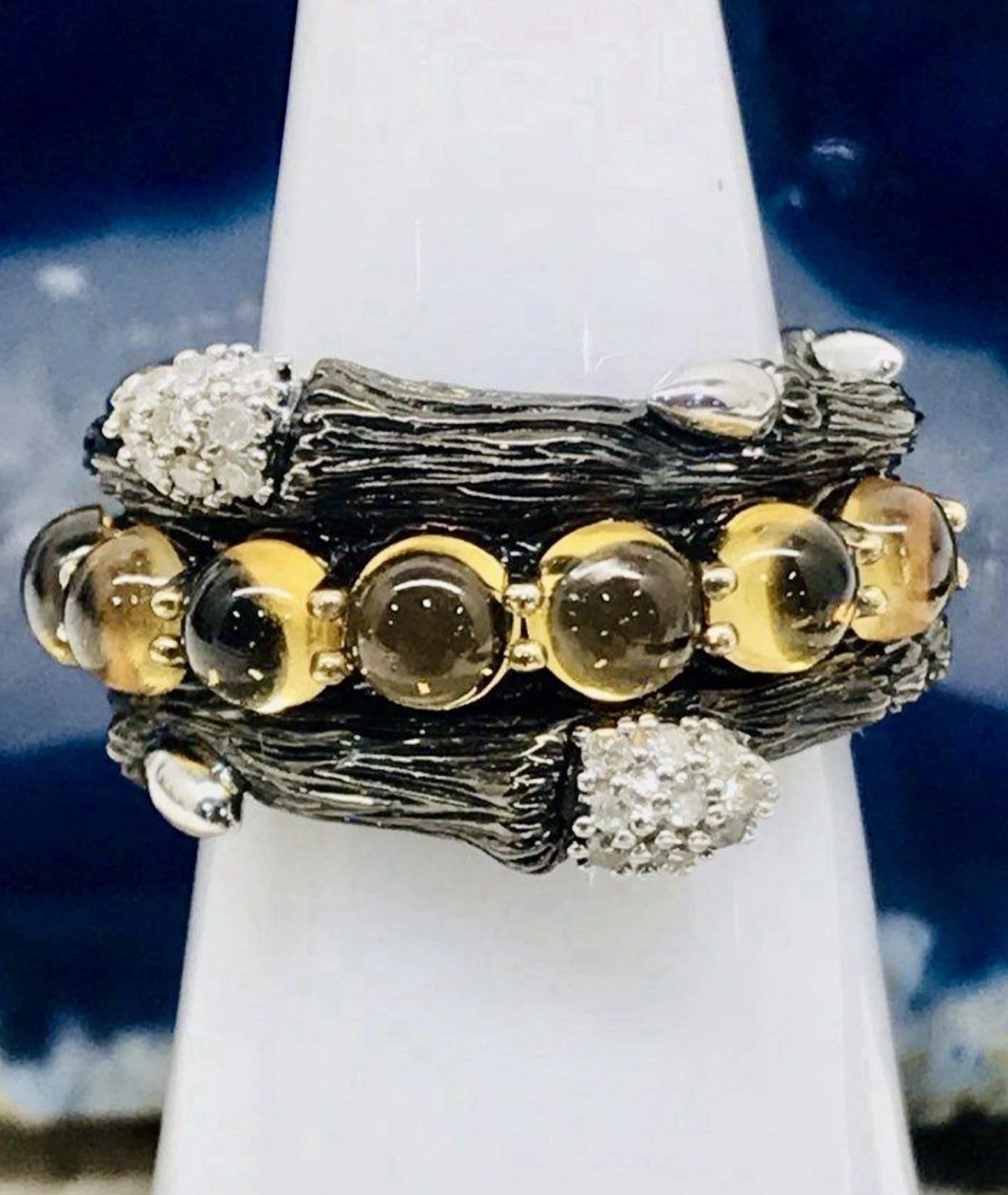 FREE SHIPPING! Vintage Dweck 925 Sterling Silver Diamond & Citrine Ring Size 5 