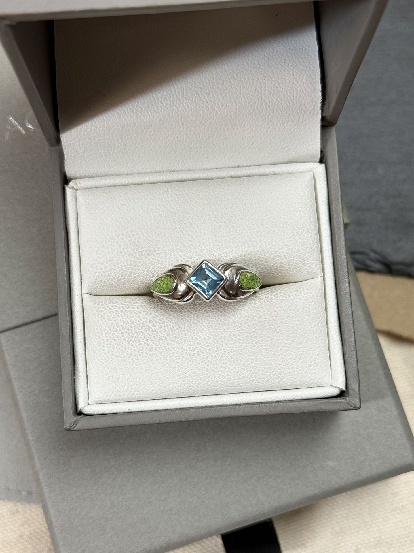 Vintage Blue Topaz Crushed Turquoise Sterling Silver Ring