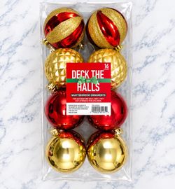 Deck the Halls Shatterproof Christmas Ornaments 16-Count