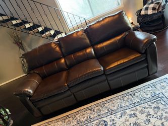 Dark Brown Leather 3-Seat Sofa couch and separate recliner set