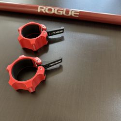 Rogue Power Bar With Two Rogue Barbell Clamps All In Red Cerakote