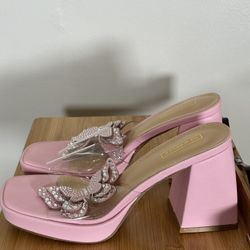 Pink Barbie Sandals With Rhinestone Butterfly