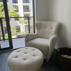 boucle chair and ottoman 