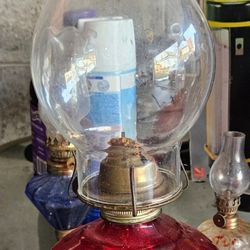 2 Vintage Ruby Glass Finger Lamps