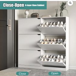 FANRAL 6 Flip Drawer 12 Tier Shoe Storage Cabinet,Wooden Shoe Rack Organizer,Hidden Shoe Storage Narrow Shoe Closet for Entryway,white 