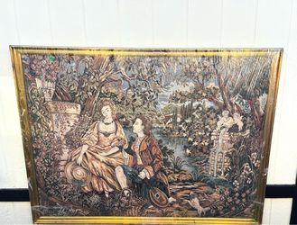 Vintage Framed Woven Tapestry Wall Art – 62” x 47”