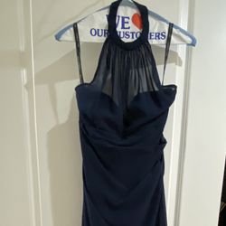Bill Levkoff Navy High Neck Bridesmaid Dress - Size 4