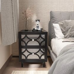 Modern Contemporary Nightstand, 1pcs Front Mirror Nightstand, for Small Spaces, Bedroom, Black, NEW 