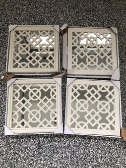 White wood mirrored artwork: Set of 4