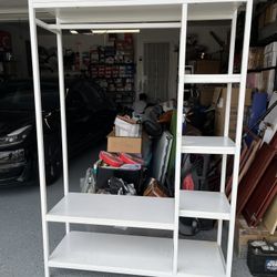 Freestanding Closet Organizer with 6 Storage Shelves and Hanging Bar, Large Standing Clothes Garment Rack