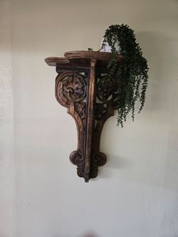 Ornate Carved Wood Wall Bracket Shelf