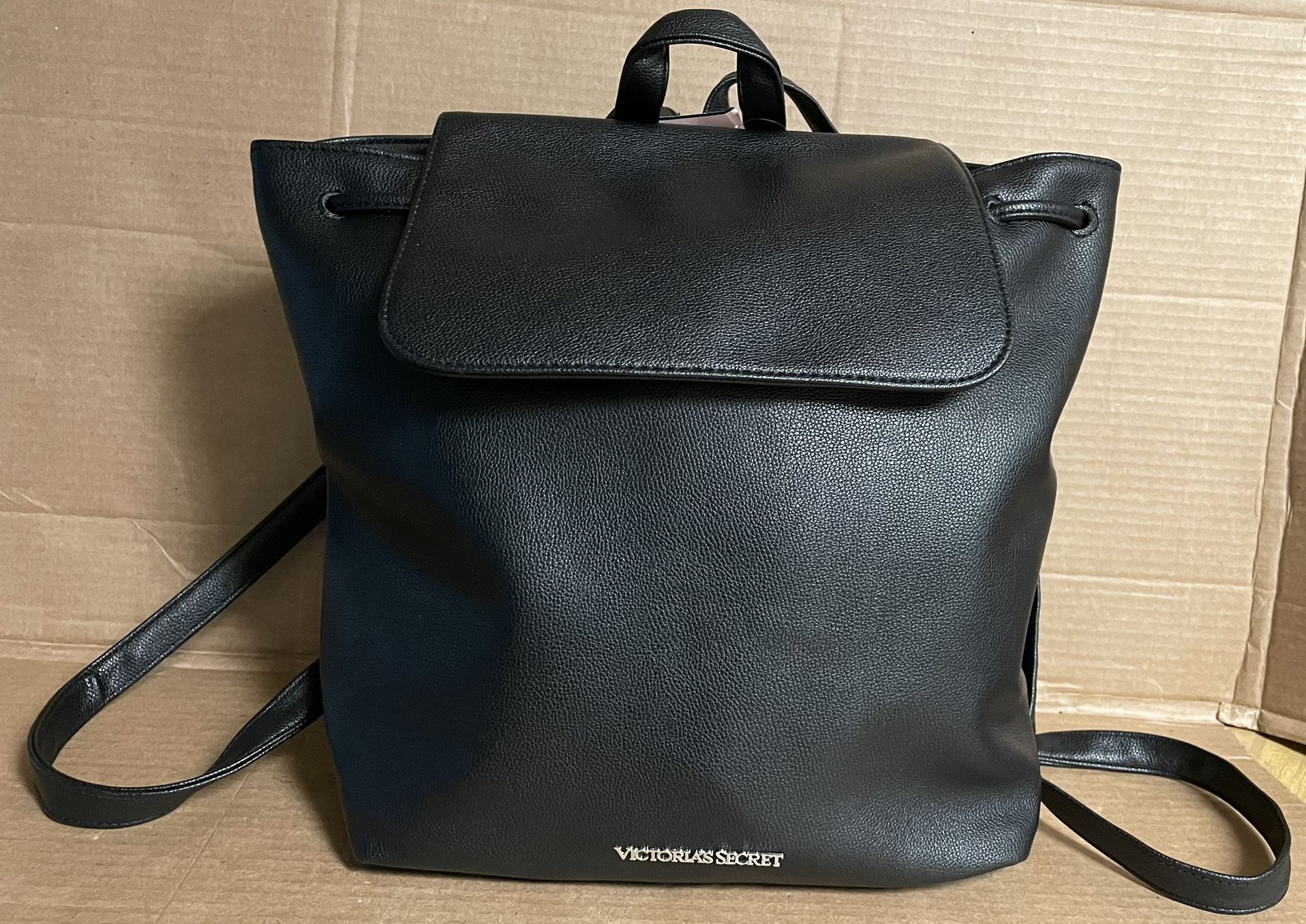 Victoria's Secret Backpack Purse Tote Black Faux Leather.