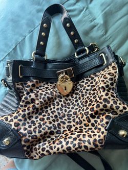 Leopard Print Handbag with Gold Heart Lock