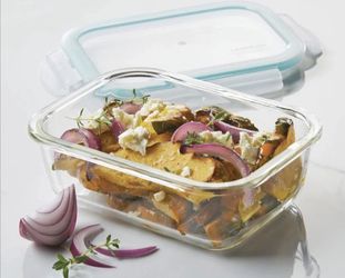 Glass Food Storage Container with Blue Lid