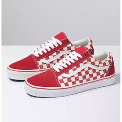 Old Skool Primary Check Vans (Red)