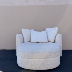 Holley Oversized Bouclé Accent Chair with Storage Ottoman – Cream Fabric Lounge Chair