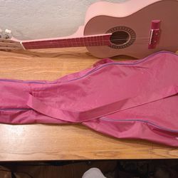 Little Girl's Pink Acoustic Guitar With Case