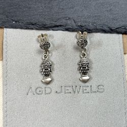 Vintage Peruvian Moche Tumi Knife Modernist Sterling Silver Dangle Earrings