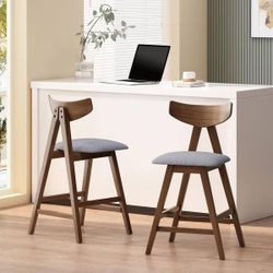 Marten 35.5 in. Dark Gray and Walnut Fabric Upholstered Counter Stool (Set of 2)