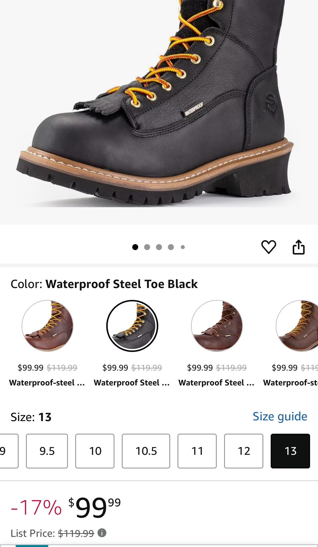 SUREWAY Men's Waterproof Steel-Toe Logger Work Boot