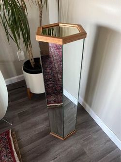 vintage mirrored hexagon geometric stand column boho mcm 70s 80s